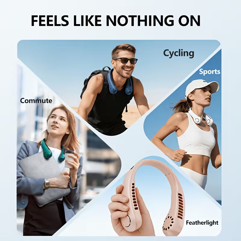 Portable Neck Fan Hands Free Bladeless Neck Fan, 360° Cooling Hanging Fan, 3 Wind Speed Personal Neck Fan