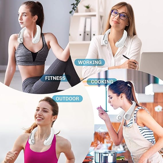 Portable Neck Fan Hands Free Bladeless Neck Fan, 360° Cooling Hanging Fan, 3 Wind Speed Personal Neck Fan